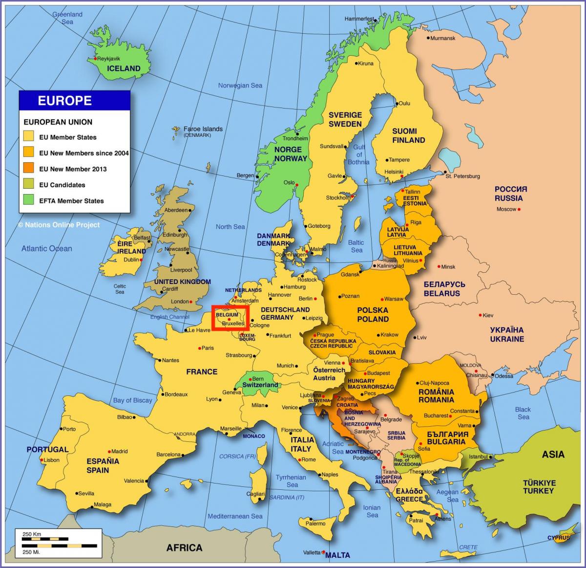 map of europe showing Brussels