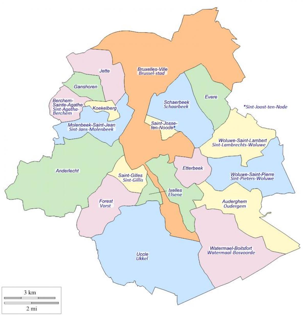 Bruxelles municipalities map
